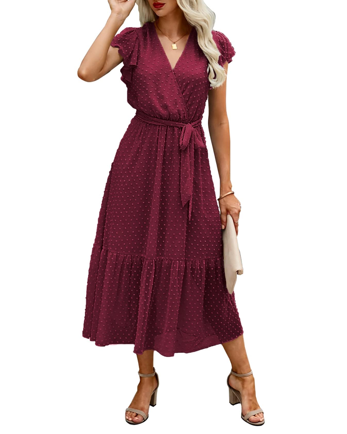 Women's Bohemian Floral Wrap V-Neck A-Line Midi Dress