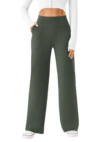 High-Waisted Wide Leg Casual Work Yoga Pants with Pockets