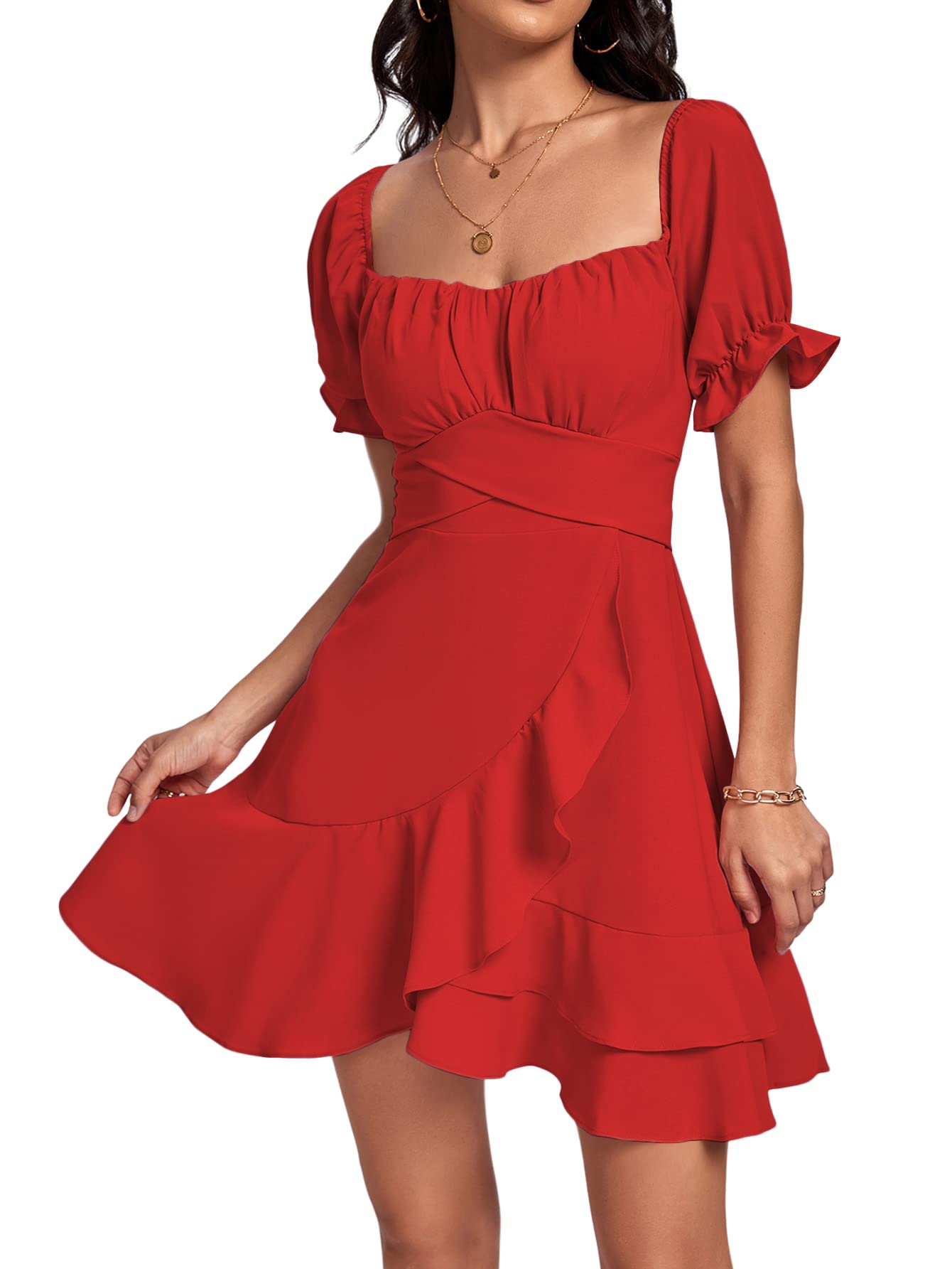 Square Neck Off-Shoulder Ruffle A-Line Mini Dress