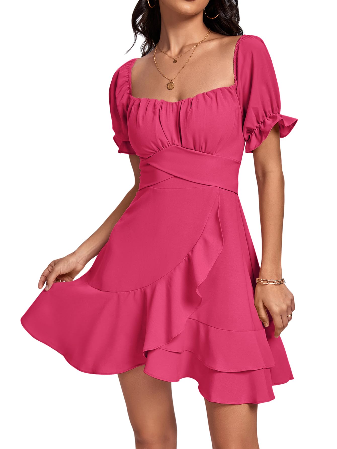 Square Neck Off-Shoulder Ruffle A-Line Mini Dress