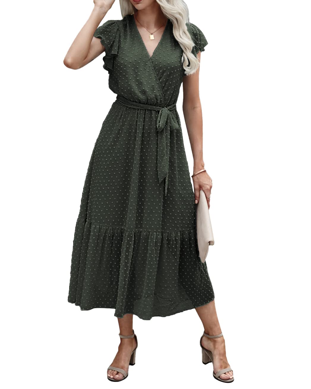 Women's Bohemian Floral Wrap V-Neck A-Line Midi Dress