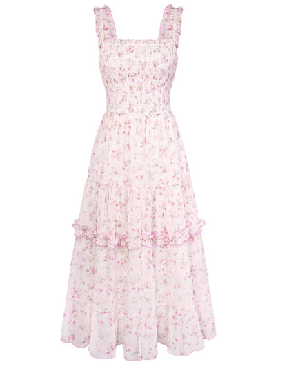 Women's Floral Smocked Cottagecore Flowy Sundress