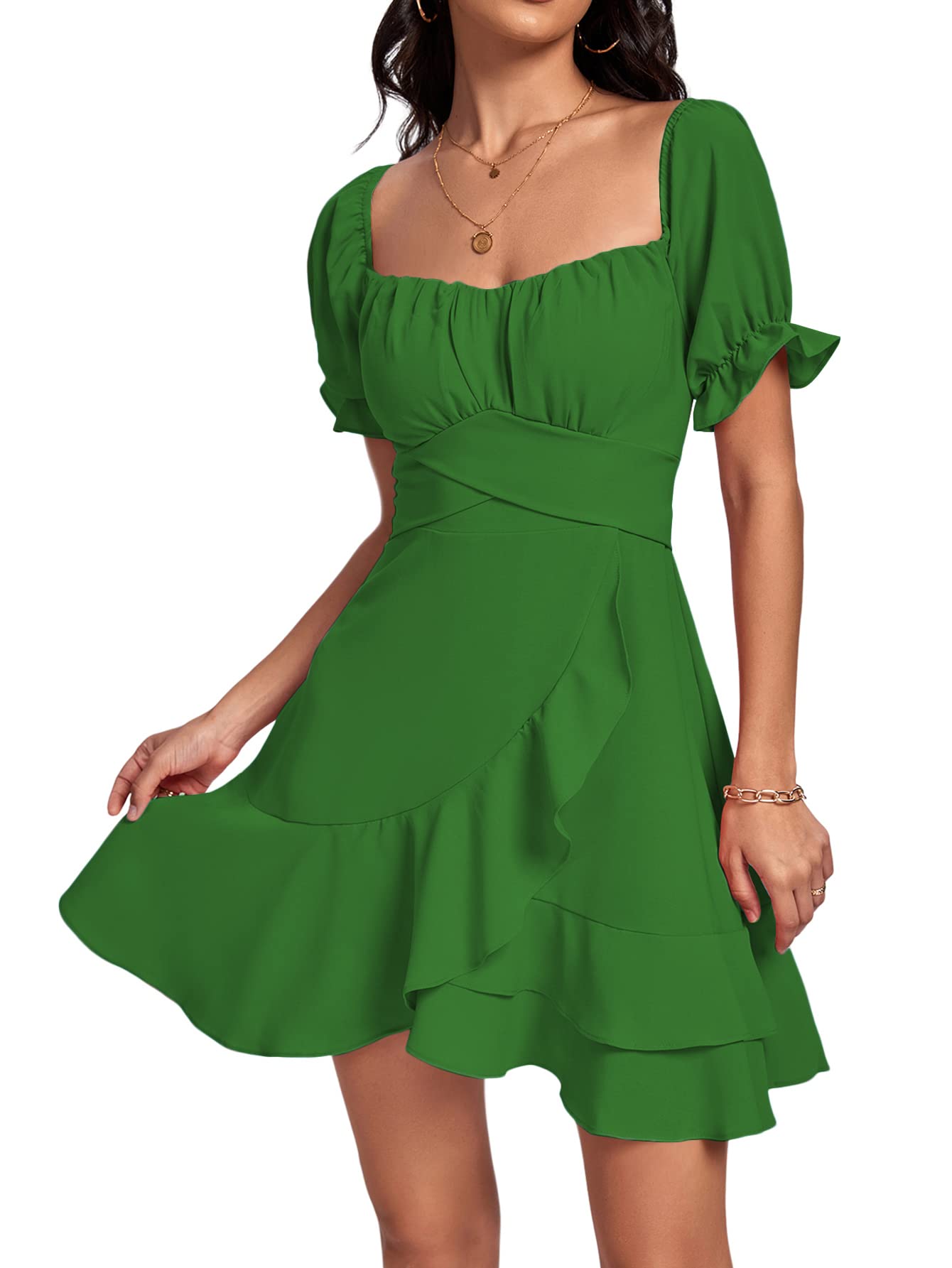 Square Neck Off-Shoulder Ruffle A-Line Mini Dress