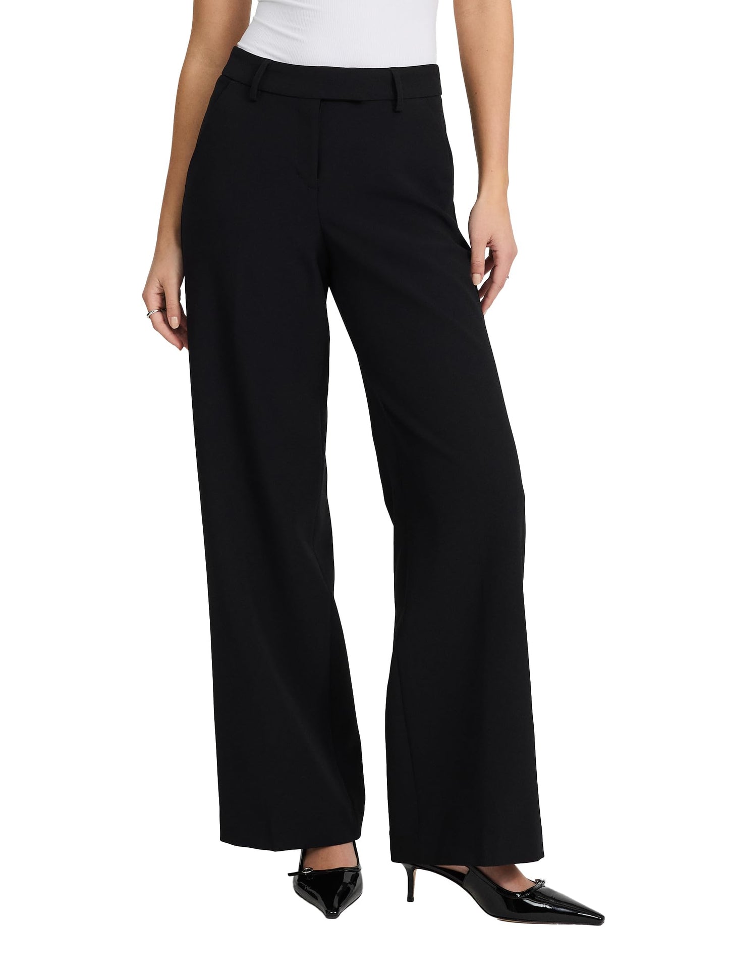 Women's Mid-Rise Relaxed Straight Stretch Trouser Pants