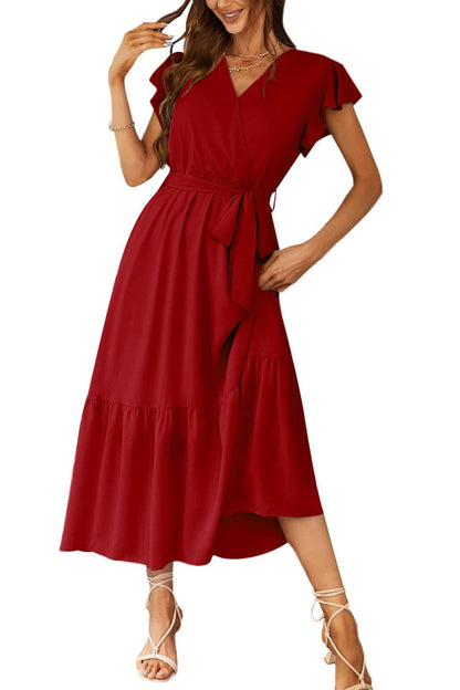 Women's Floral Wrap V-Neck Ruffle Boho Maxi Dress
