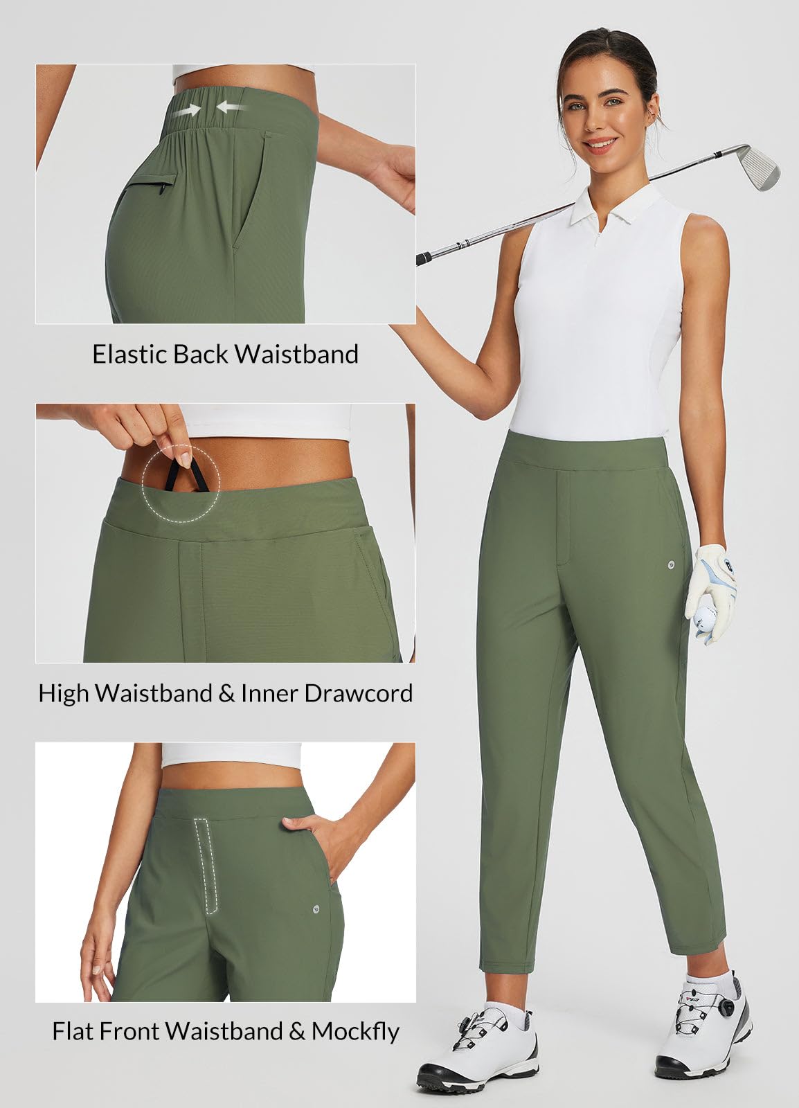 Lightweight Stretch Travel Ankle Pants with Zipper Pockets