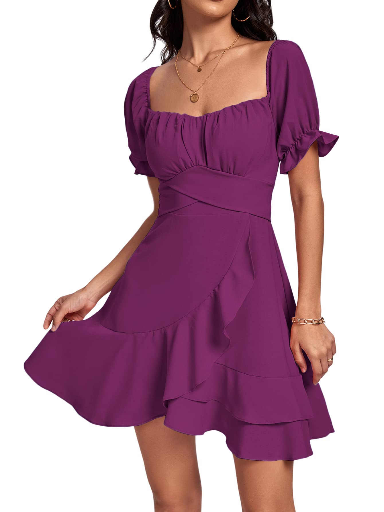 Square Neck Off-Shoulder Ruffle A-Line Mini Dress