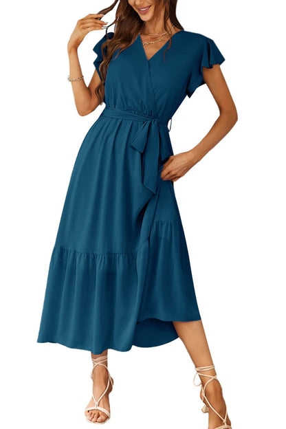 Women's Floral Wrap V-Neck Ruffle Boho Maxi Dress