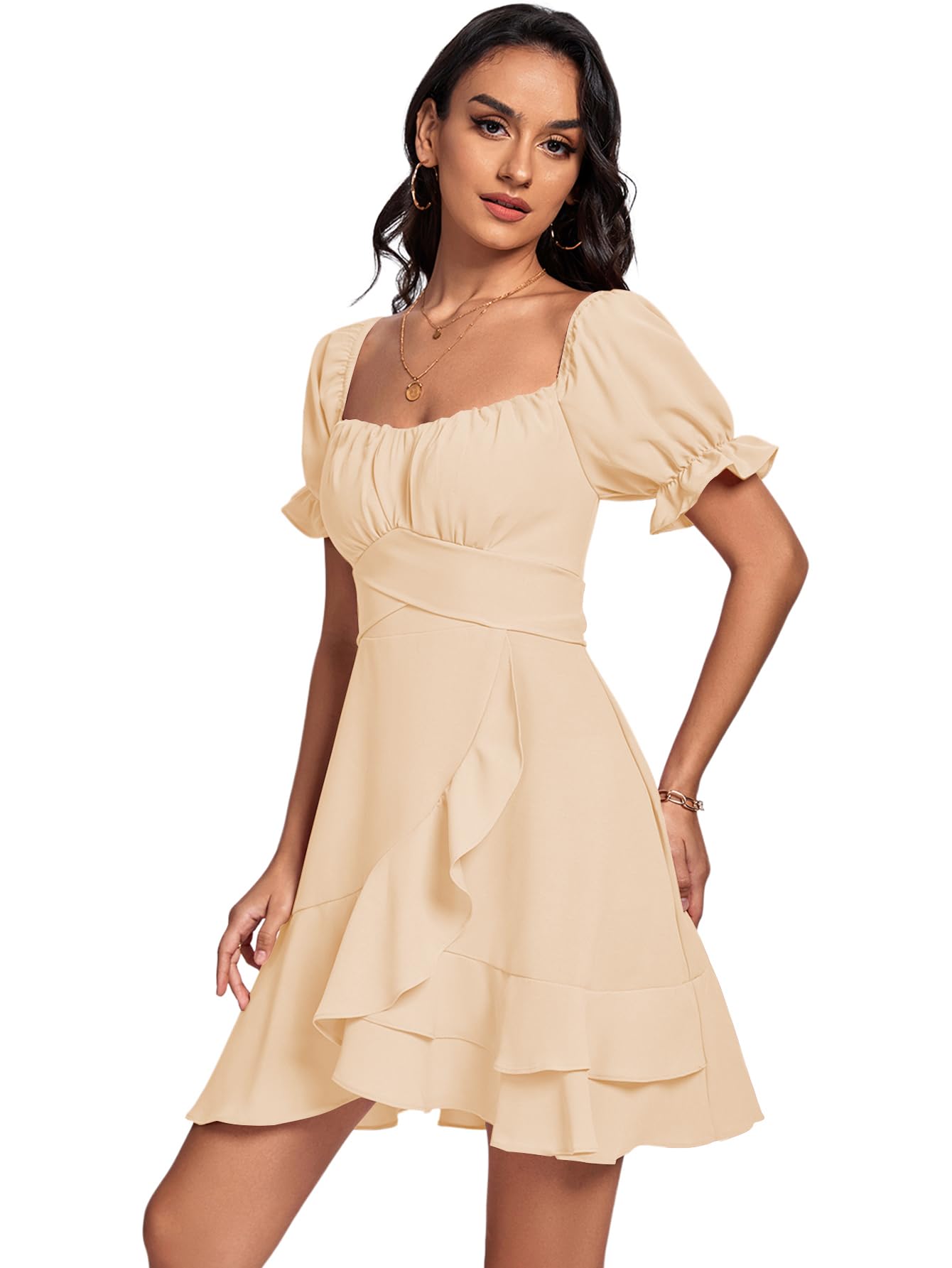 Square Neck Off-Shoulder Ruffle A-Line Mini Dress