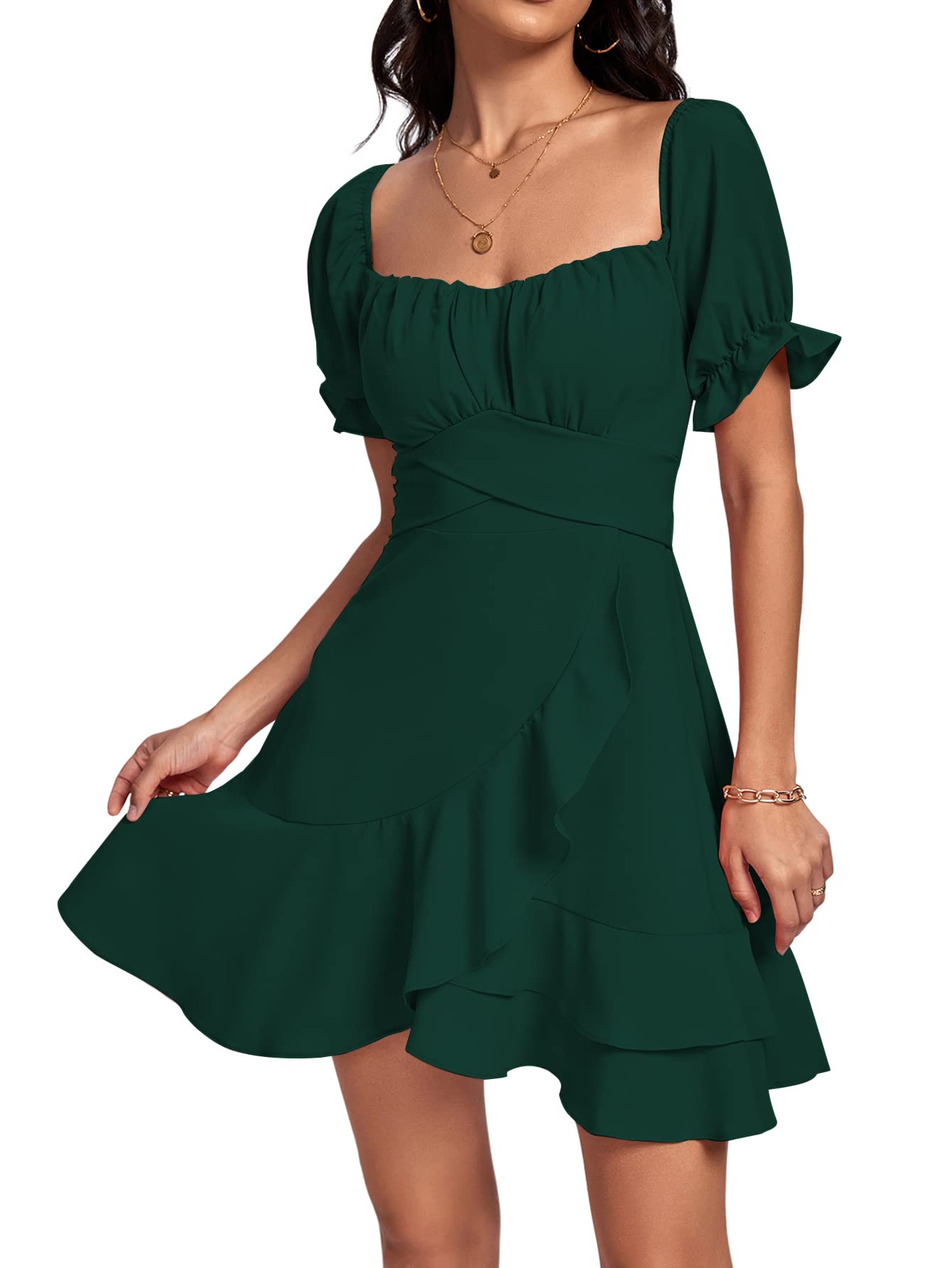 Square Neck Off-Shoulder Ruffle A-Line Mini Dress