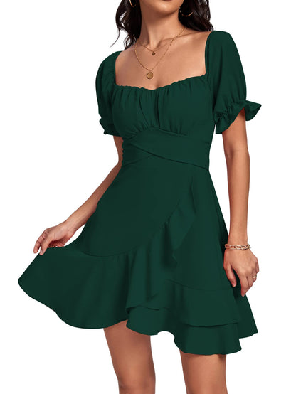 Square Neck Off-Shoulder Ruffle A-Line Mini Dress
