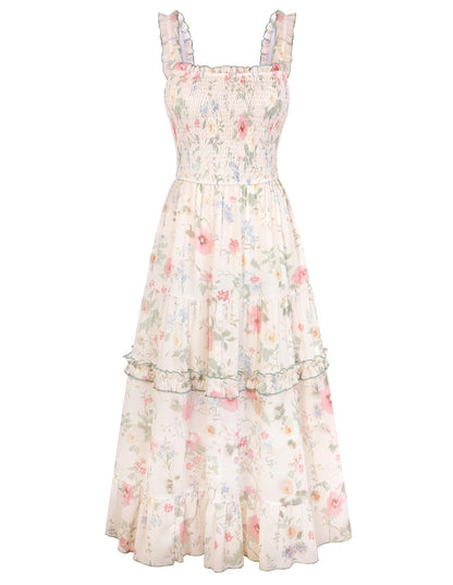 Women's Floral Smocked Cottagecore Flowy Sundress