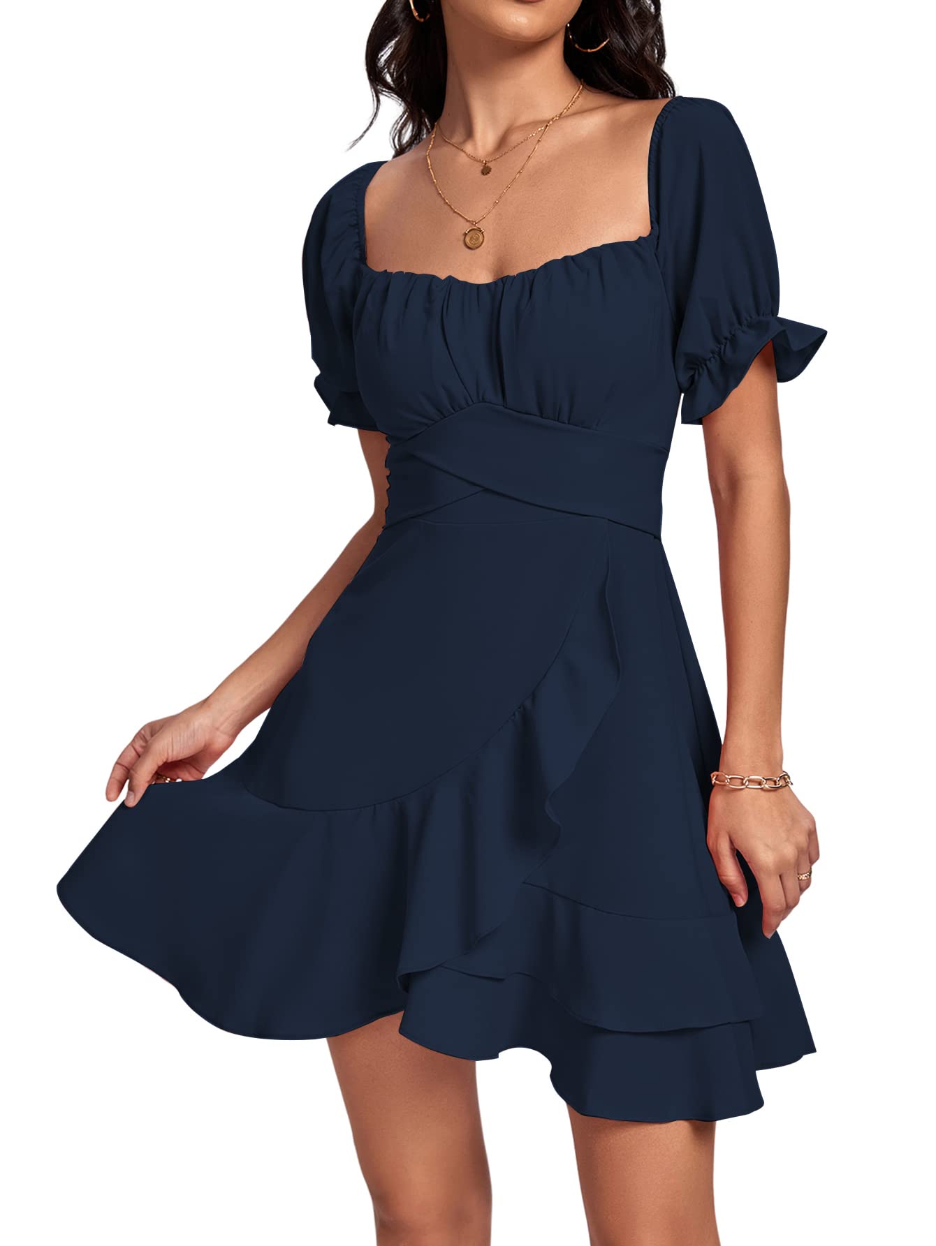 Square Neck Off-Shoulder Ruffle A-Line Mini Dress