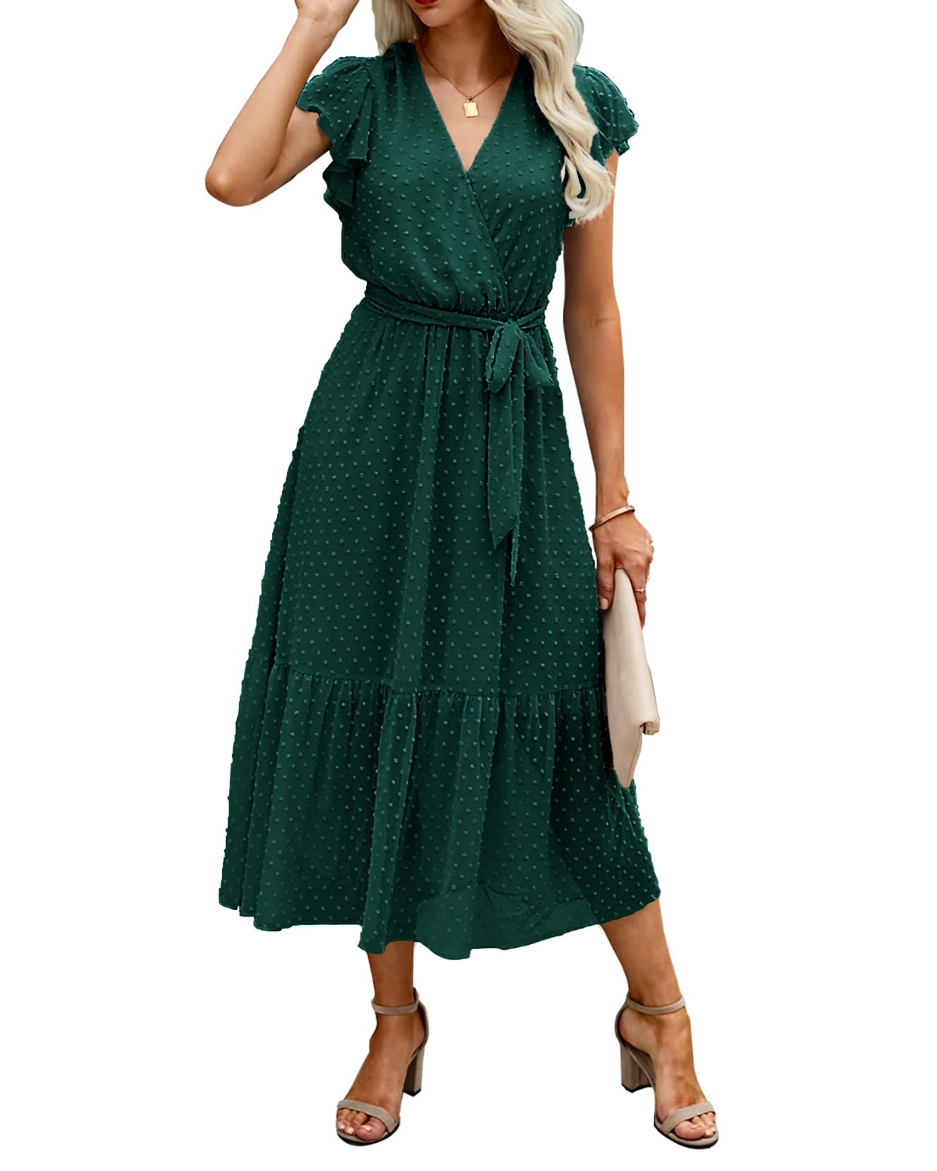 Women's Bohemian Floral Wrap V-Neck A-Line Midi Dress