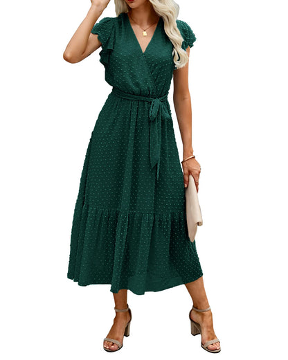 Women's Bohemian Floral Wrap V-Neck A-Line Midi Dress