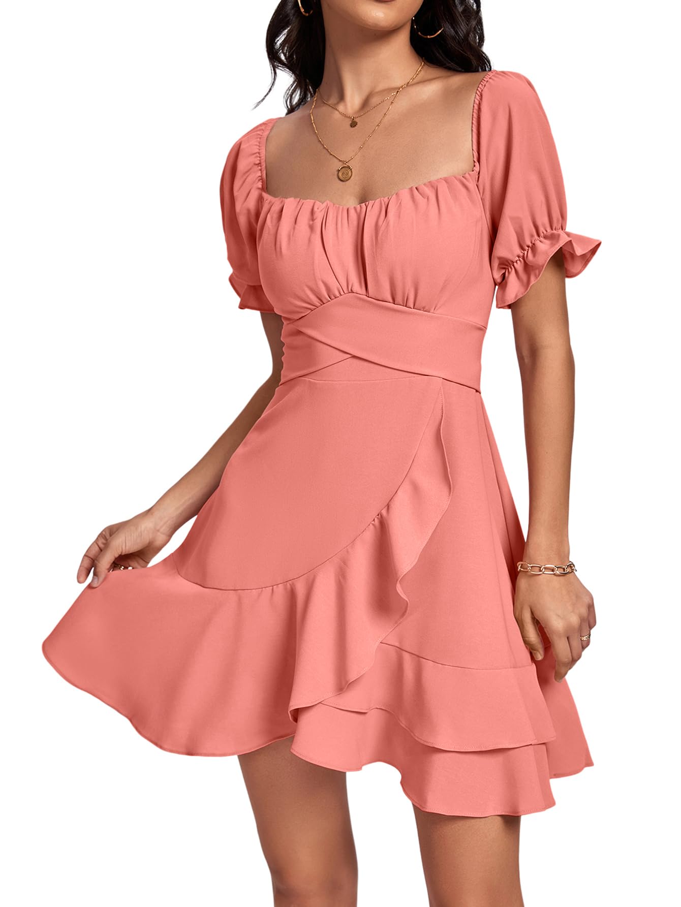 Square Neck Off-Shoulder Ruffle A-Line Mini Dress