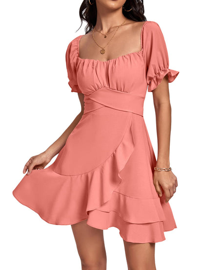 Square Neck Off-Shoulder Ruffle A-Line Mini Dress