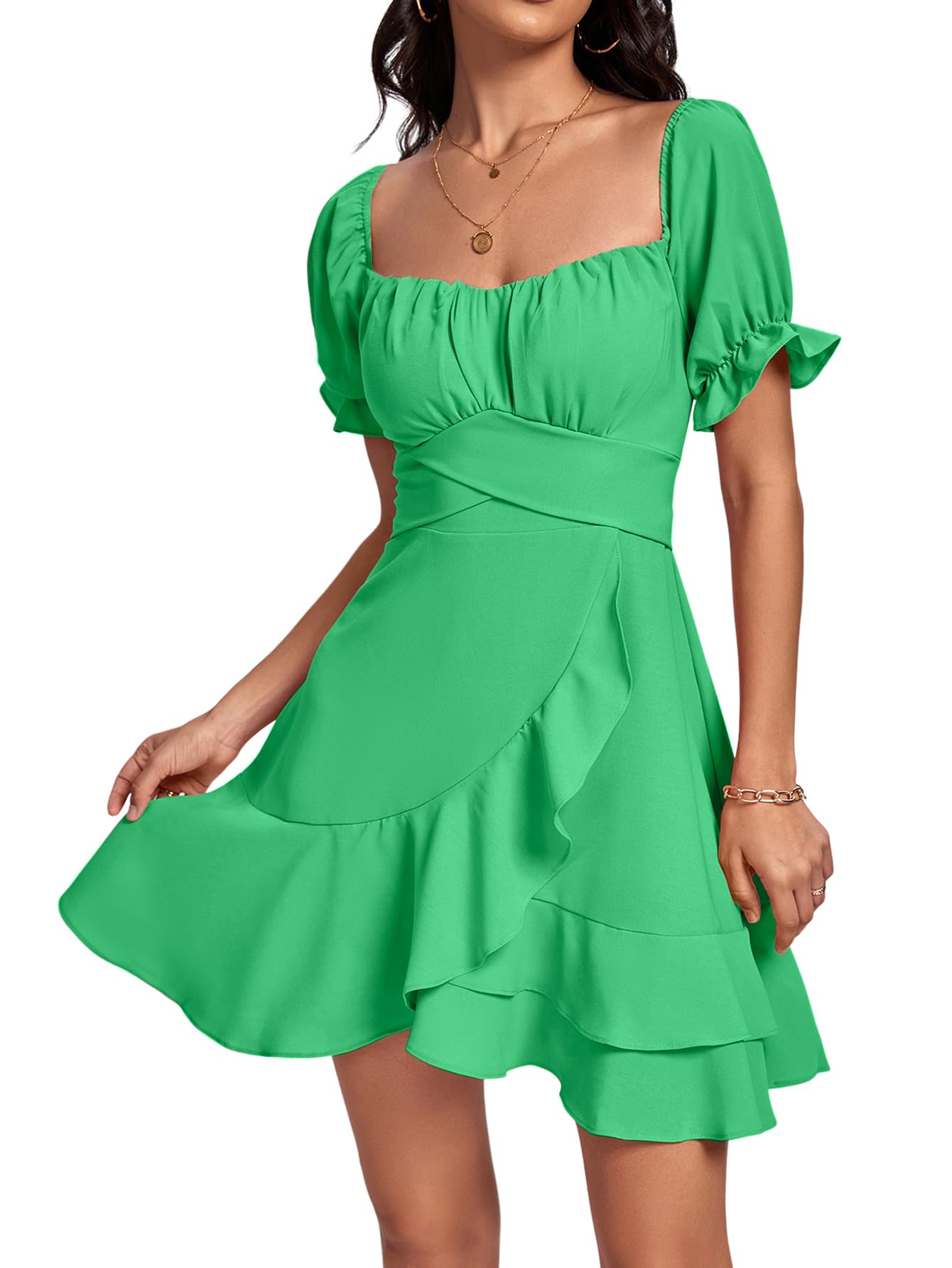 Square Neck Off-Shoulder Ruffle A-Line Mini Dress