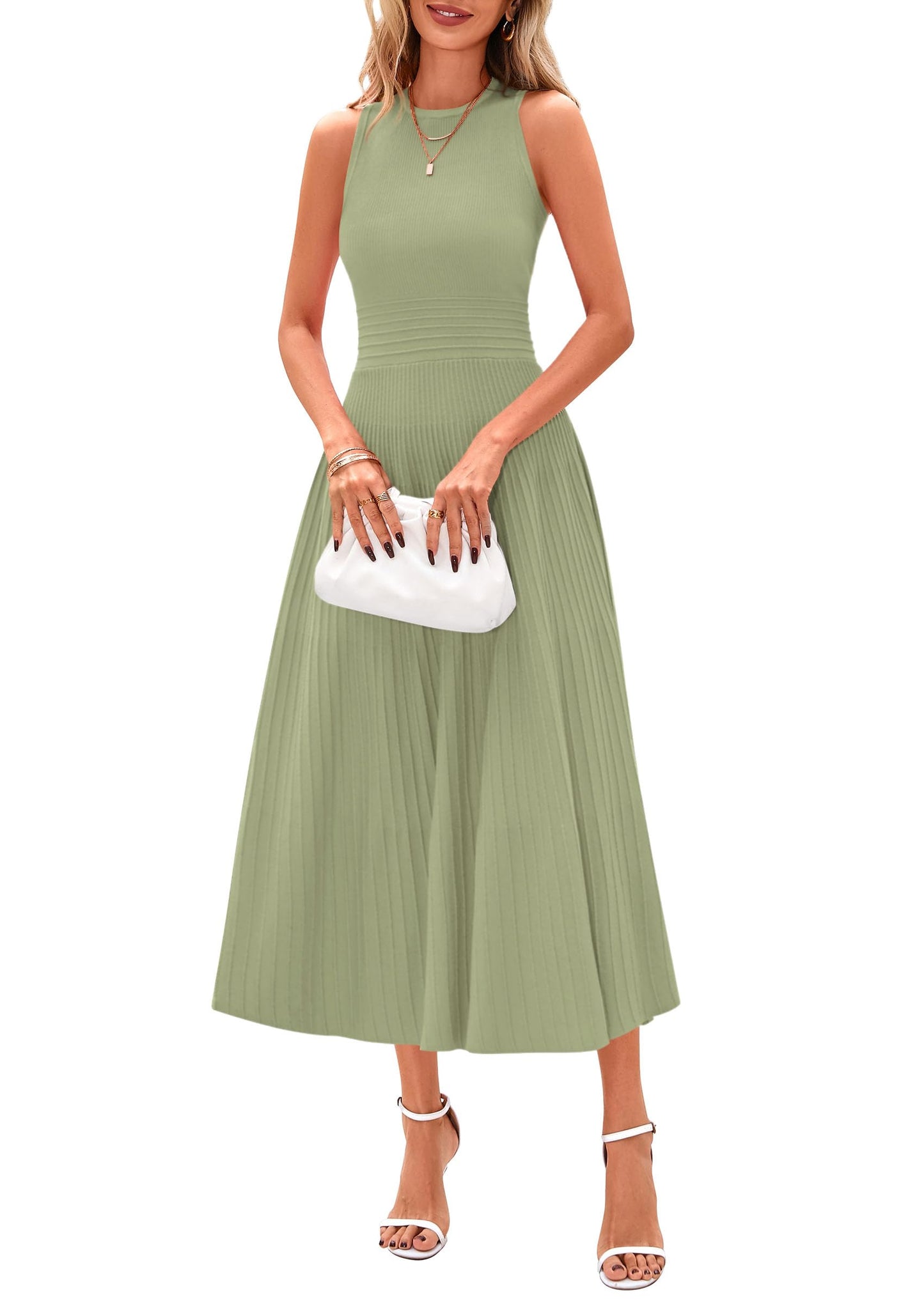 Women's Sleeveless A-Line Pleated Midi Cocktail Dress