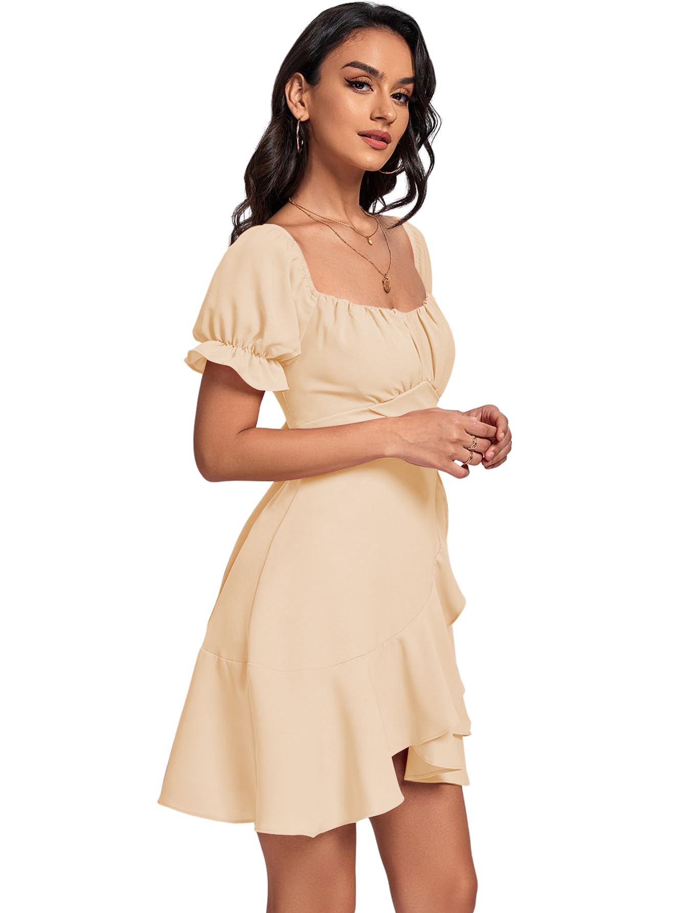 Square Neck Off-Shoulder Ruffle A-Line Mini Dress