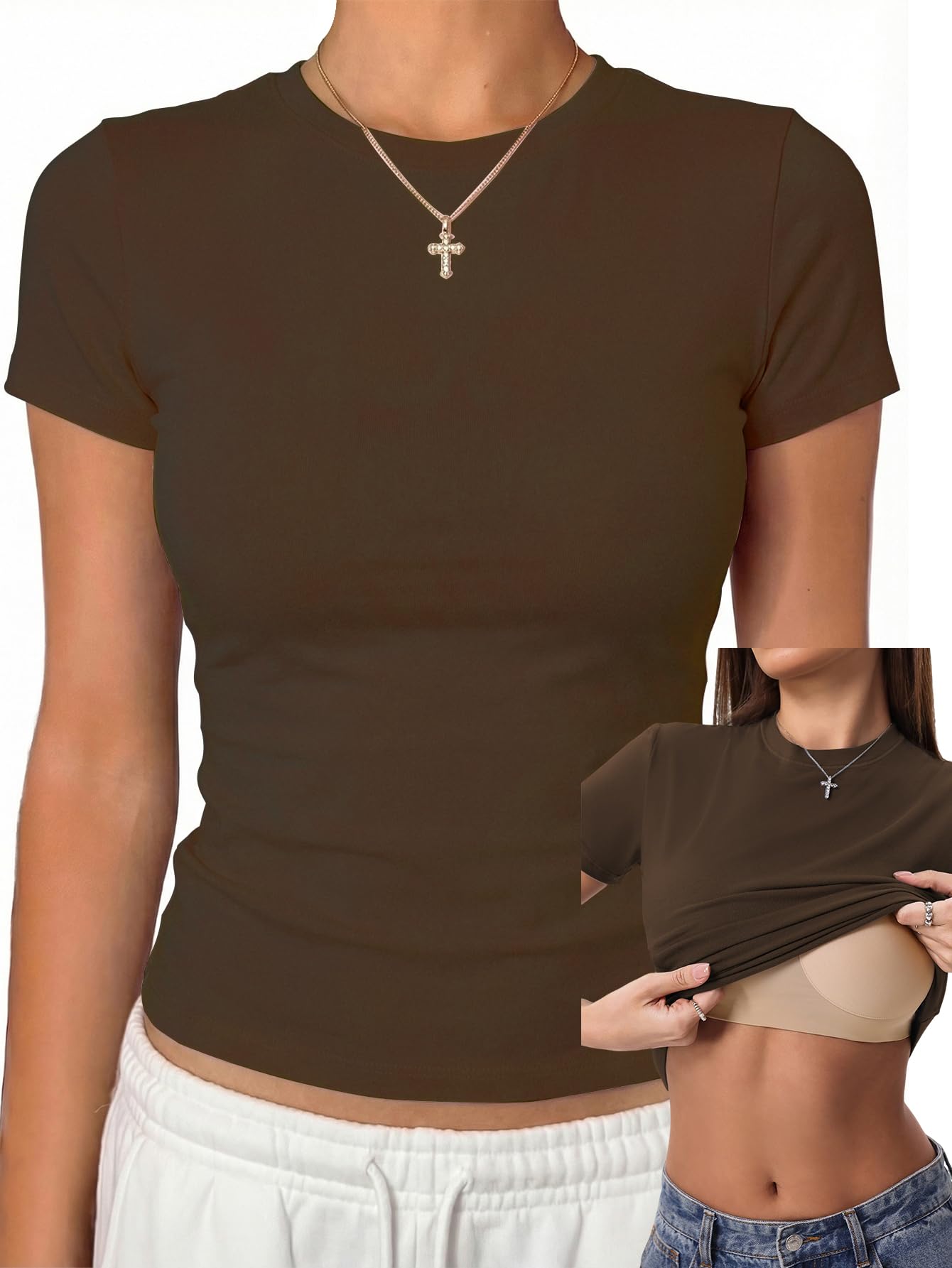 Cotton Jersey Built-In Bra Fitted Everyday T-Shirt
