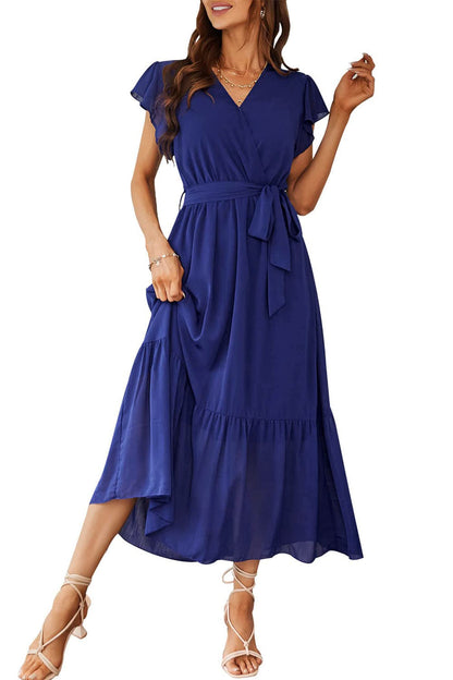 Women's Floral Wrap V-Neck Ruffle Boho Maxi Dress