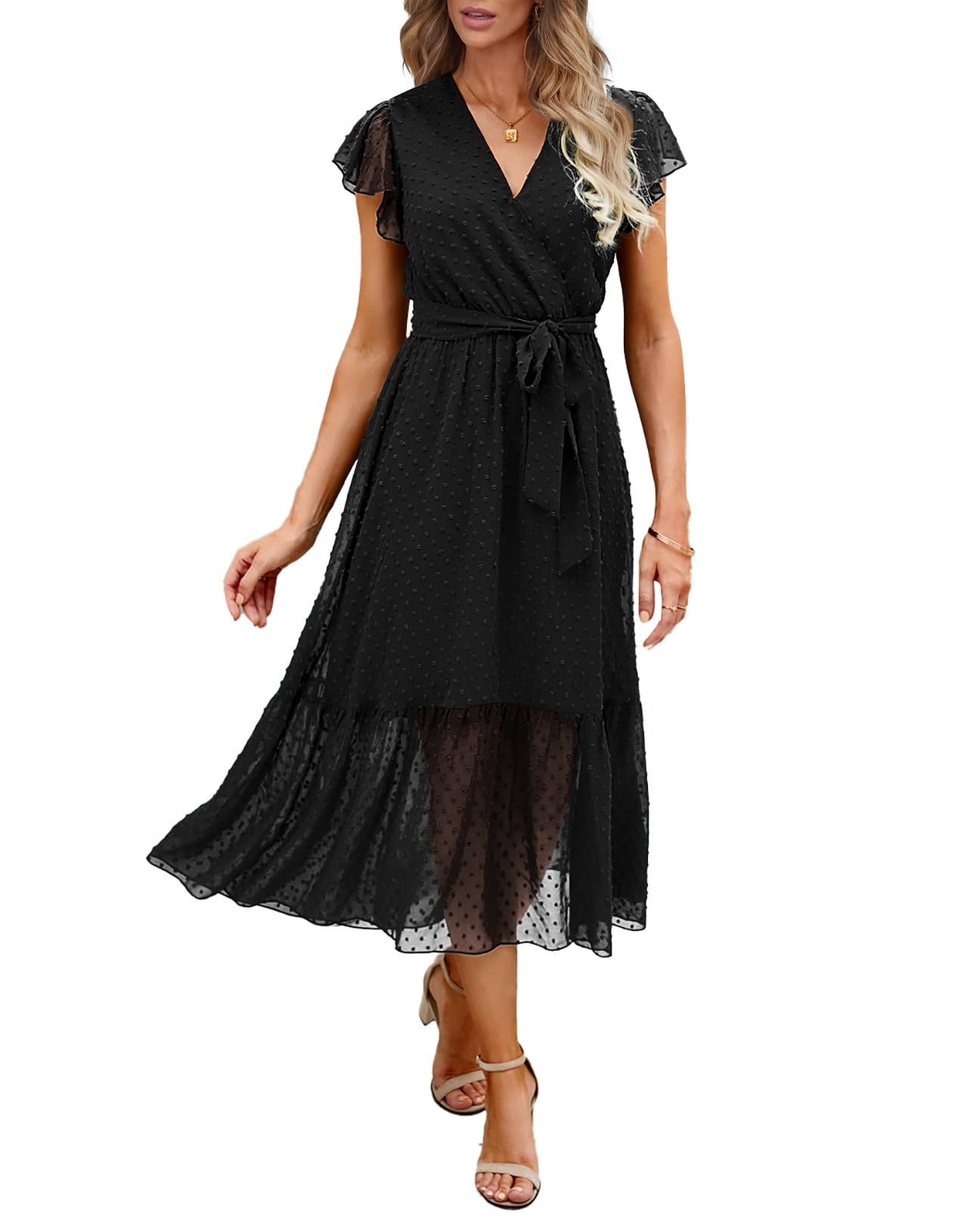 Women's Bohemian Floral Wrap V-Neck A-Line Midi Dress
