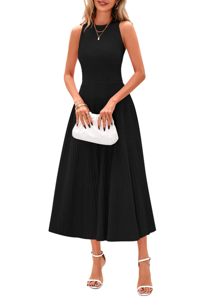 Women's Sleeveless A-Line Pleated Midi Cocktail Dress