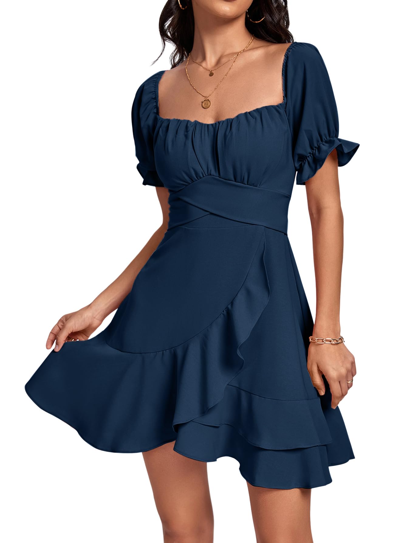 Square Neck Off-Shoulder Ruffle A-Line Mini Dress