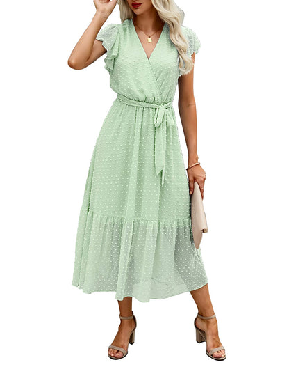 Women's Bohemian Floral Wrap V-Neck A-Line Midi Dress