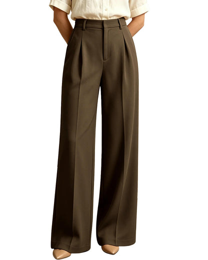 Women's High-Waisted Wide-Leg Work Trousers with Pockets