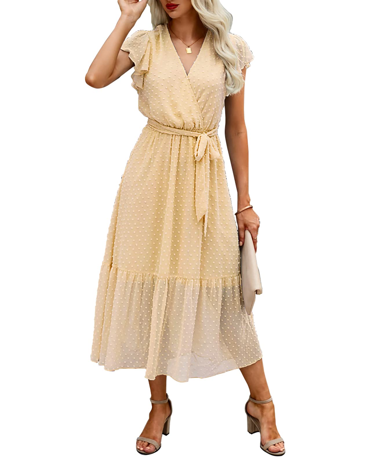 Women's Bohemian Floral Wrap V-Neck A-Line Midi Dress