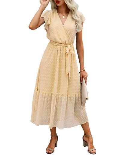 Women's Bohemian Floral Wrap V-Neck A-Line Midi Dress