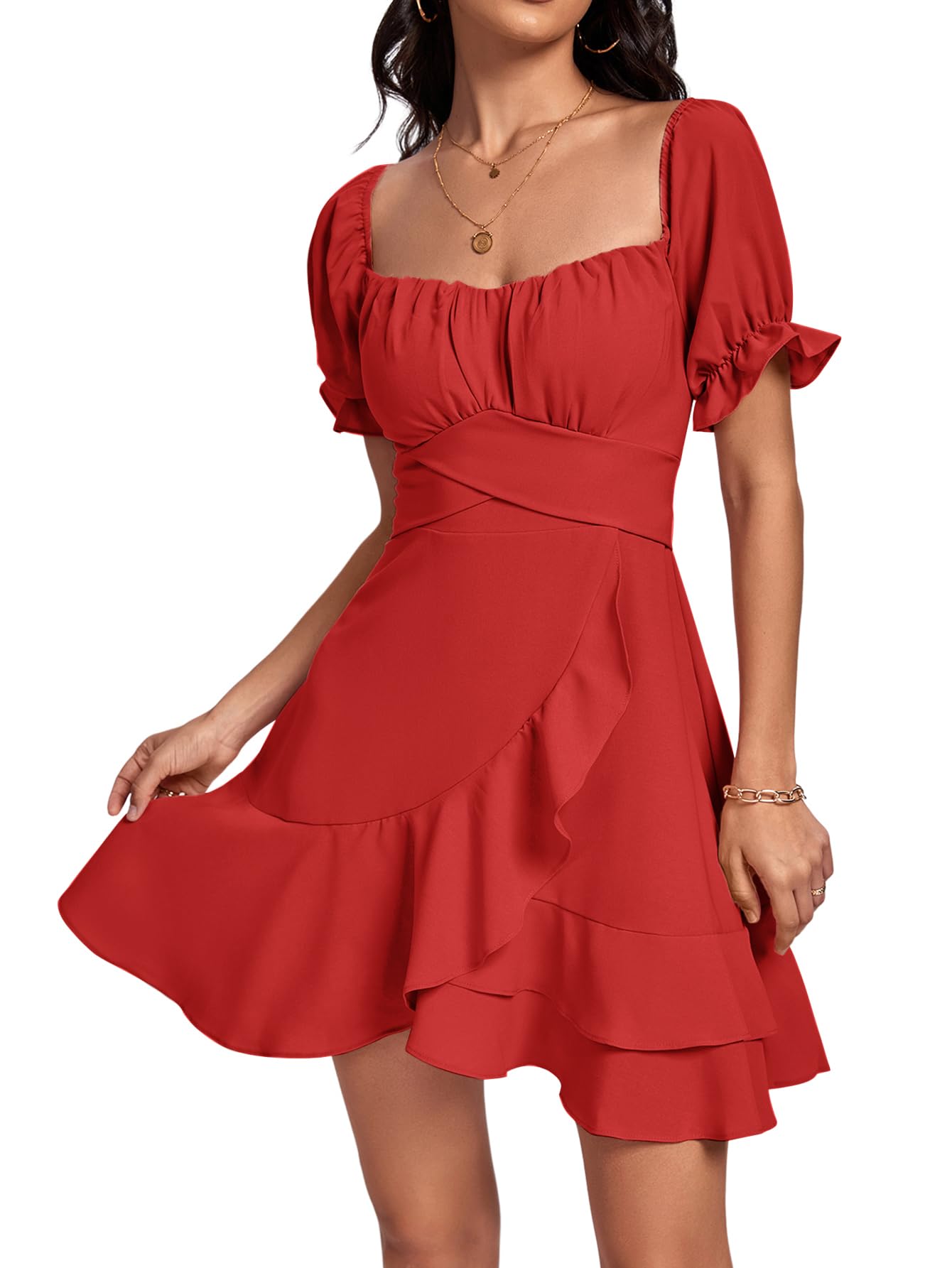 Square Neck Off-Shoulder Ruffle A-Line Mini Dress