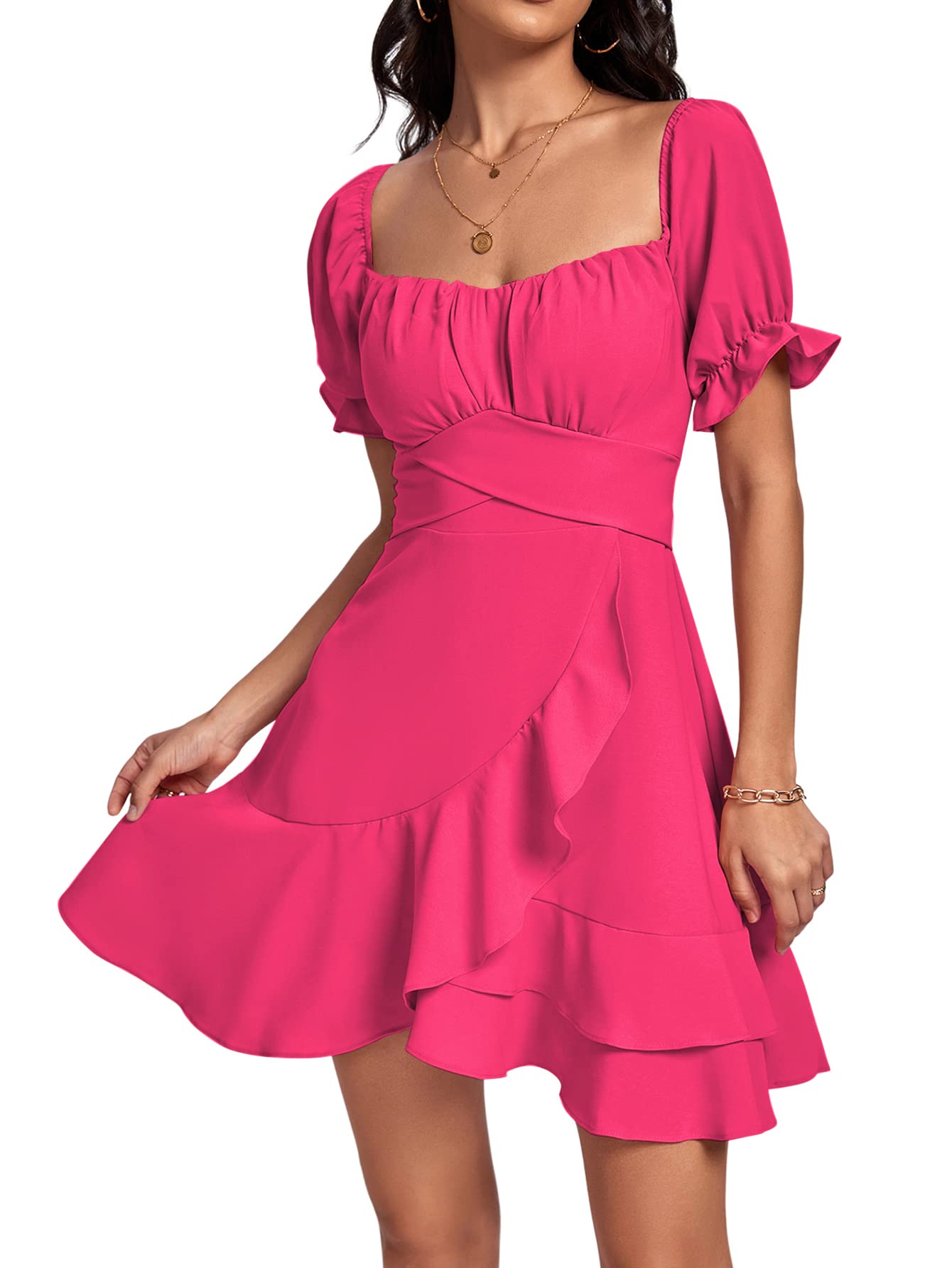 Square Neck Off-Shoulder Ruffle A-Line Mini Dress
