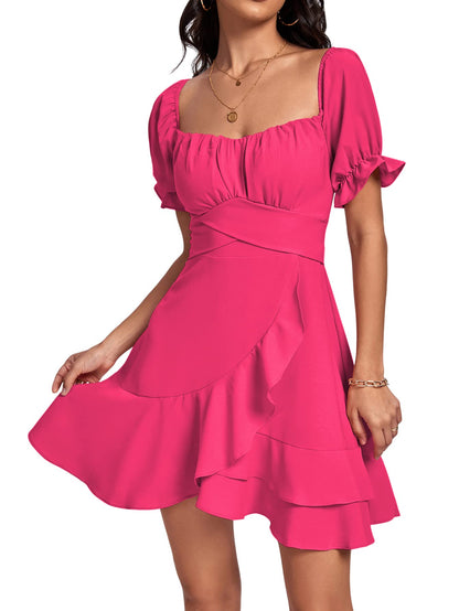 Square Neck Off-Shoulder Ruffle A-Line Mini Dress