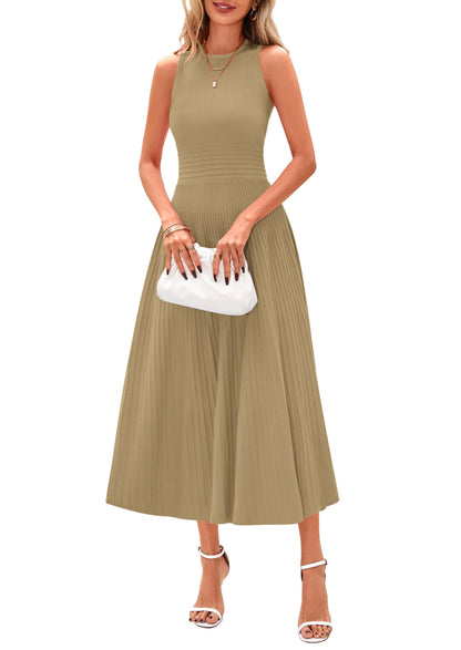 Women's Sleeveless A-Line Pleated Midi Cocktail Dress