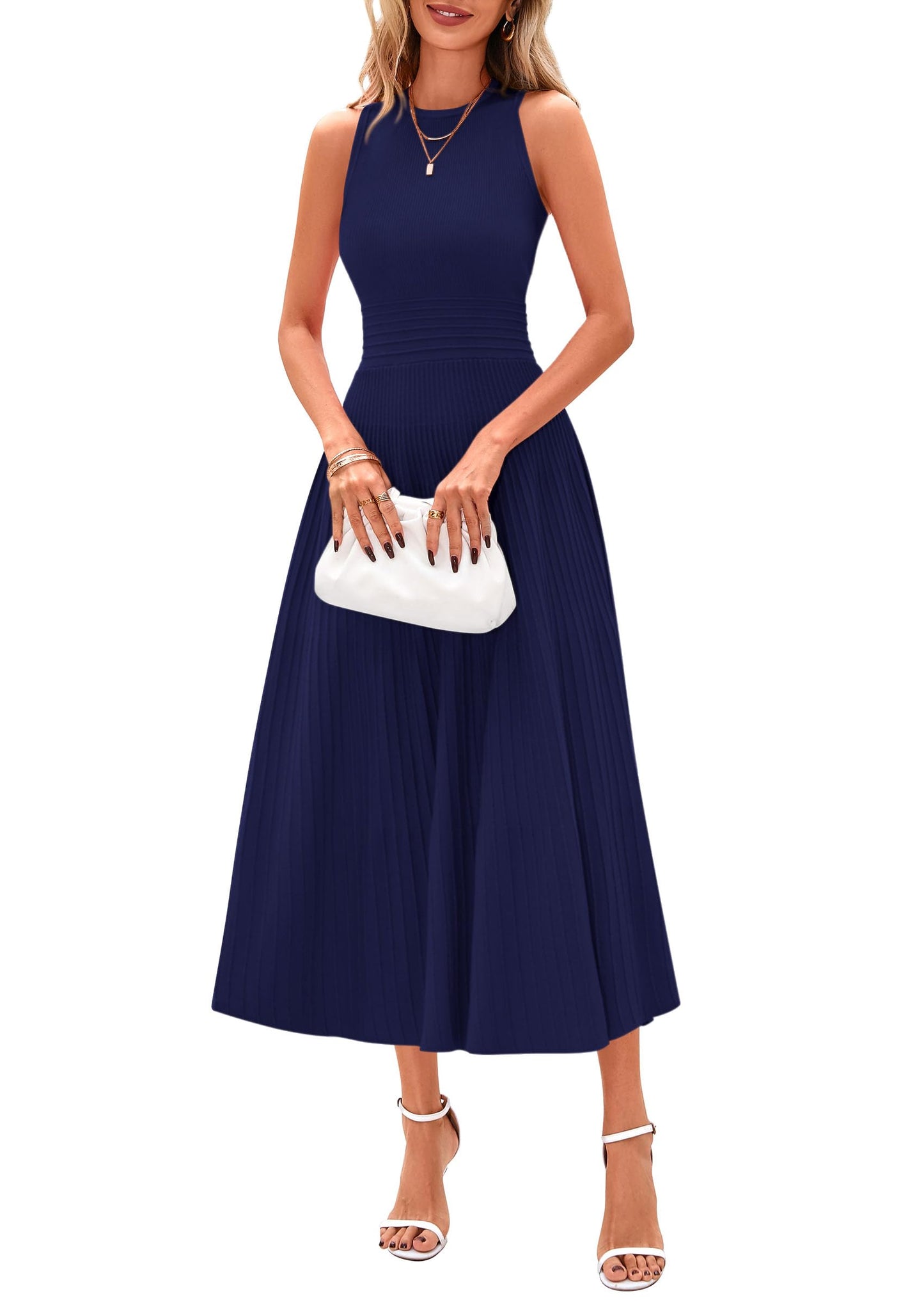 Women's Sleeveless A-Line Pleated Midi Cocktail Dress
