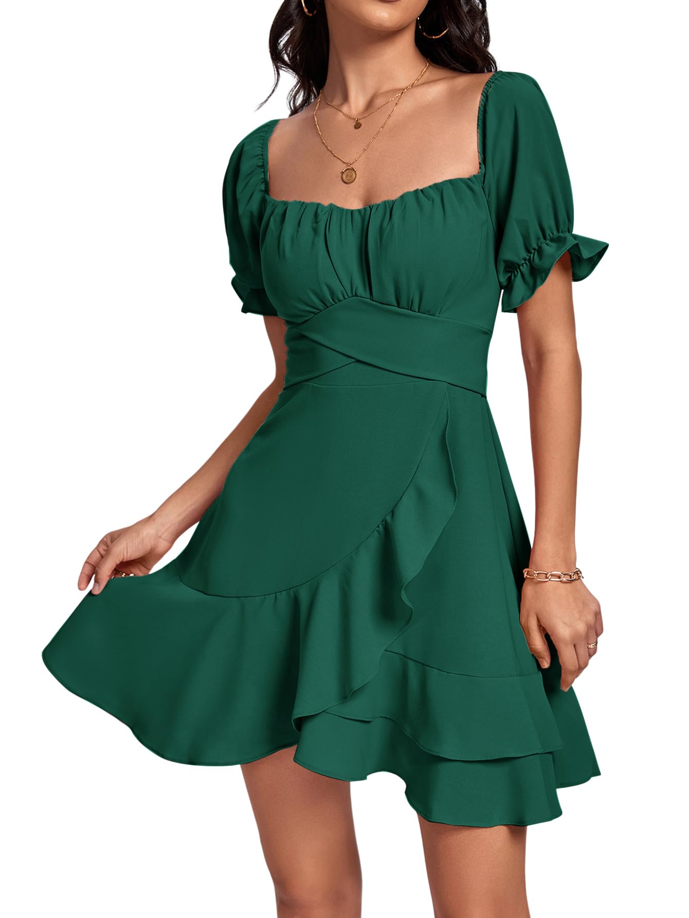Square Neck Off-Shoulder Ruffle A-Line Mini Dress