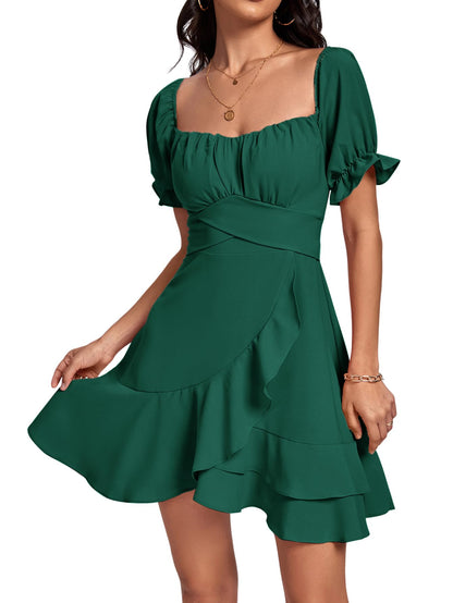 Square Neck Off-Shoulder Ruffle A-Line Mini Dress