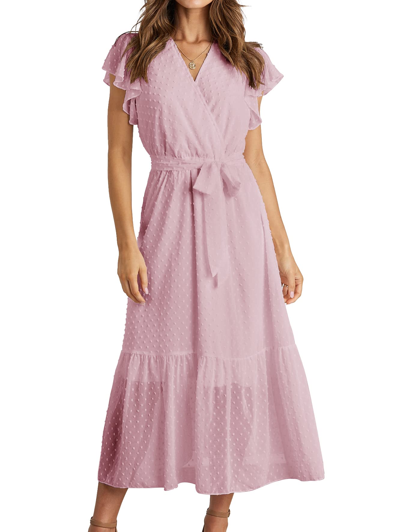 Women's Bohemian Floral Wrap V-Neck A-Line Midi Dress