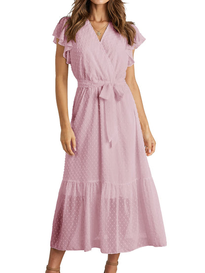 Women's Bohemian Floral Wrap V-Neck A-Line Midi Dress