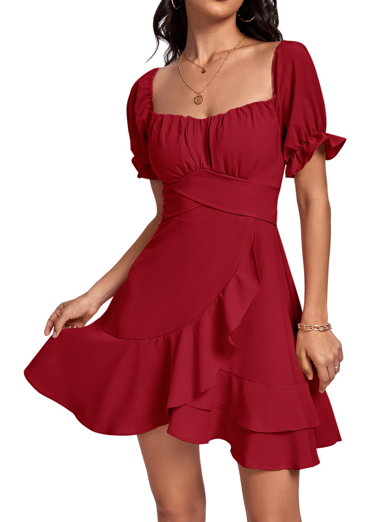Square Neck Off-Shoulder Ruffle A-Line Mini Dress