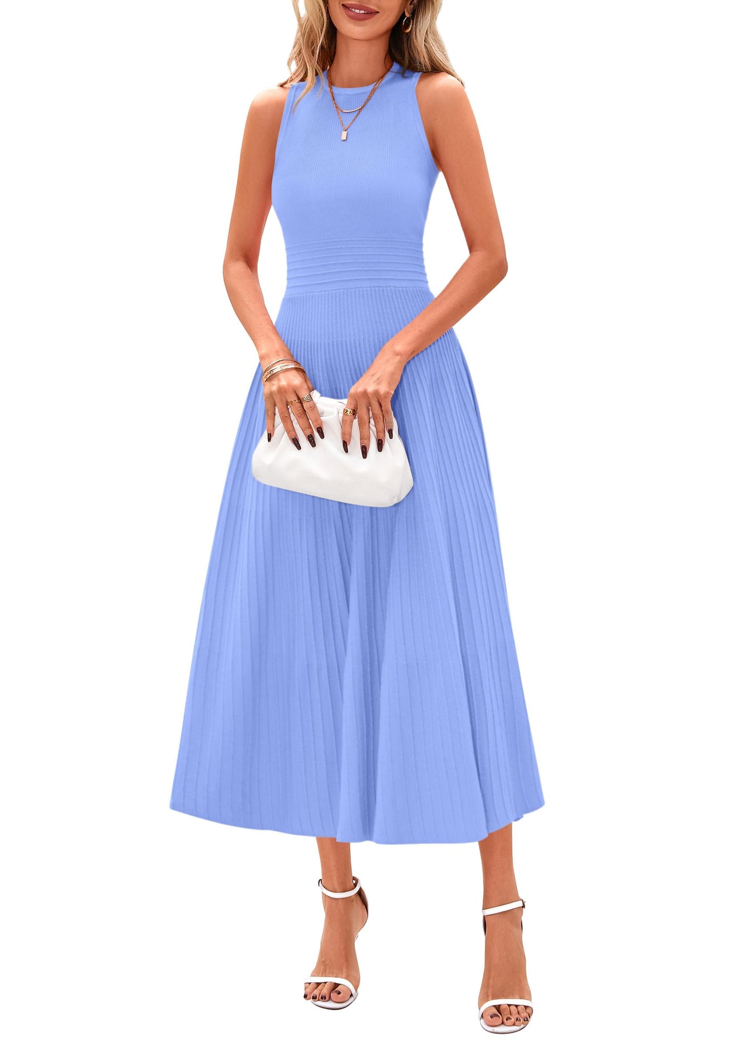 Women's Sleeveless A-Line Pleated Midi Cocktail Dress