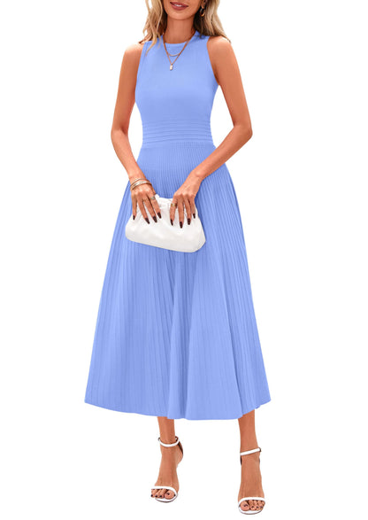 Women's Sleeveless A-Line Pleated Midi Cocktail Dress