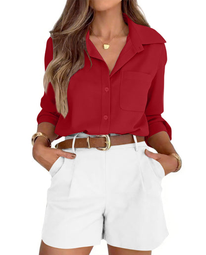 Striped Button-Down Long Sleeve Collared Work Shirt