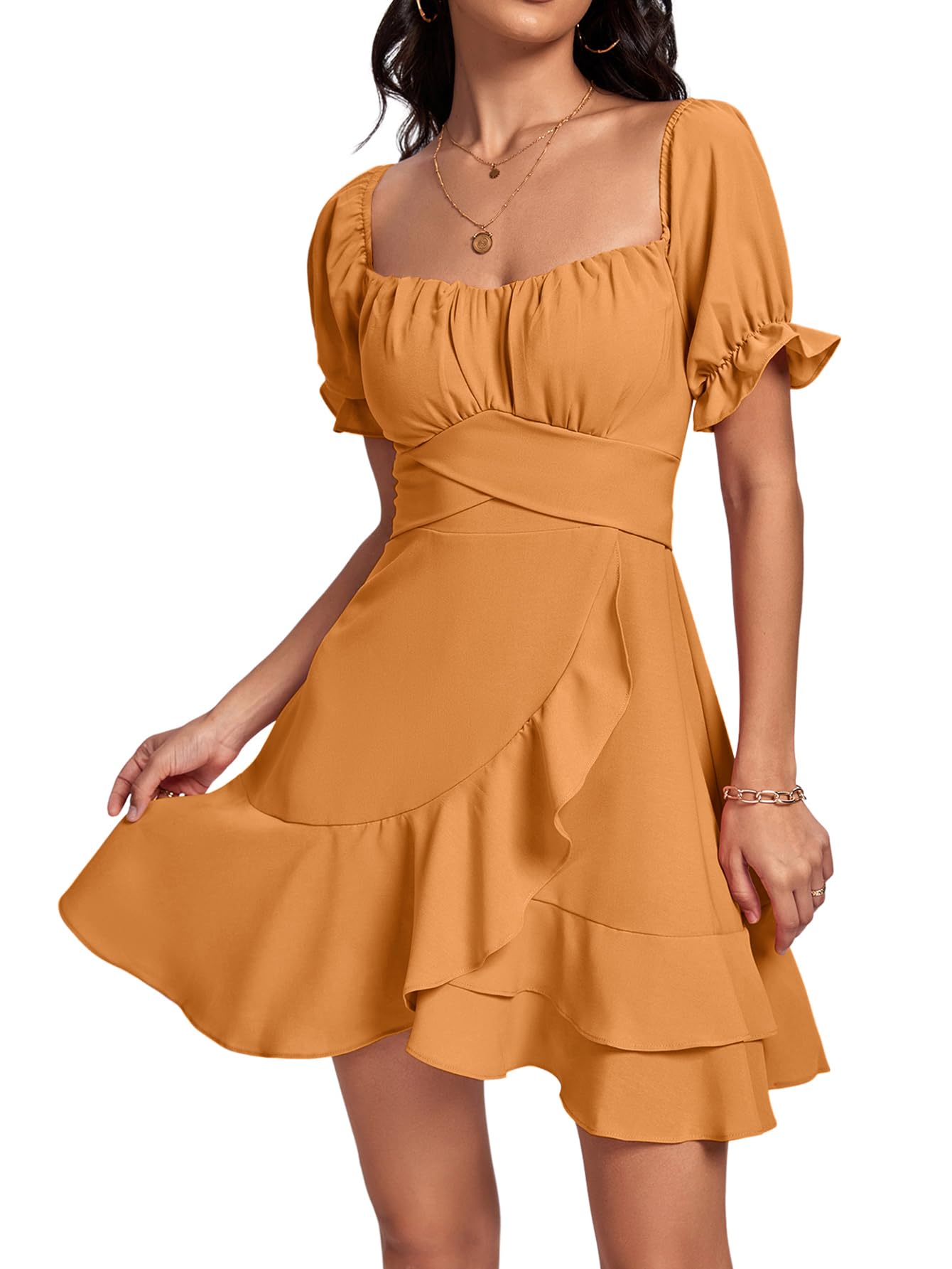 Square Neck Off-Shoulder Ruffle A-Line Mini Dress