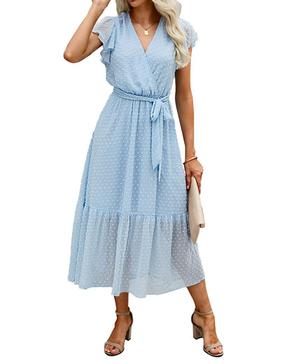 Women's Bohemian Floral Wrap V-Neck A-Line Midi Dress