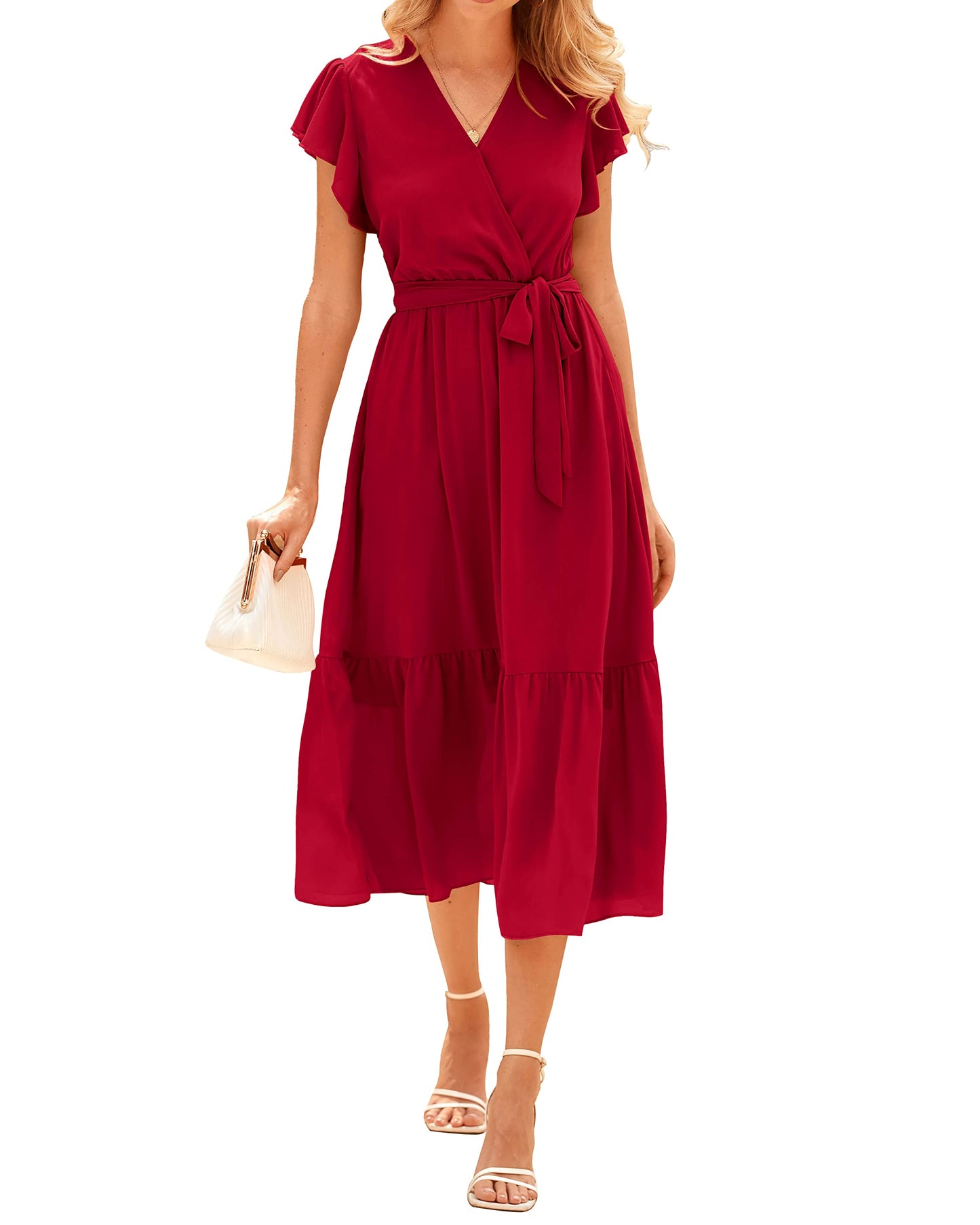 Women's Bohemian Floral Wrap V-Neck A-Line Midi Dress
