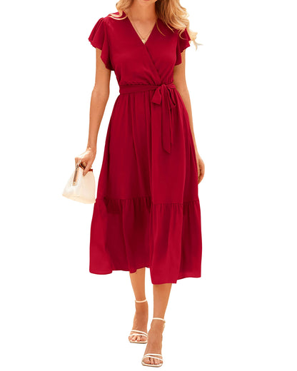 Women's Bohemian Floral Wrap V-Neck A-Line Midi Dress